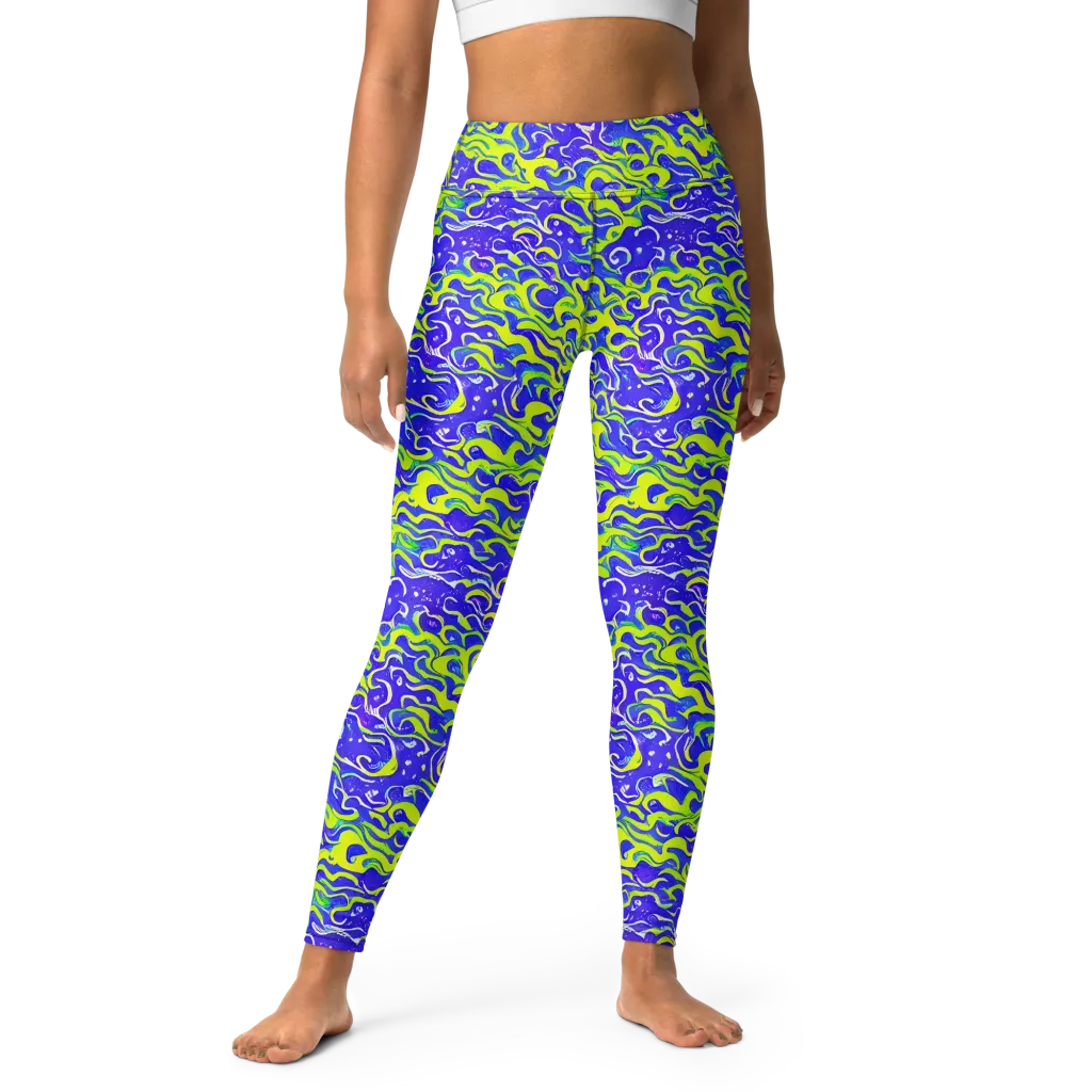 Electric Eelgrass on Yoga Leggings — Front