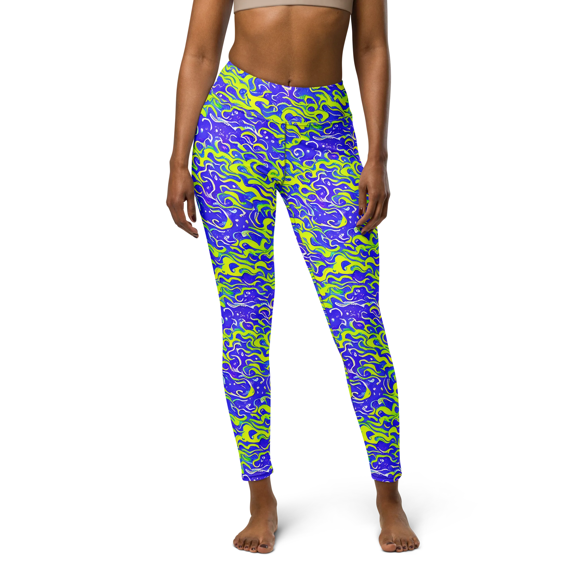 Electric Eelgrass on Yoga Leggings — Front