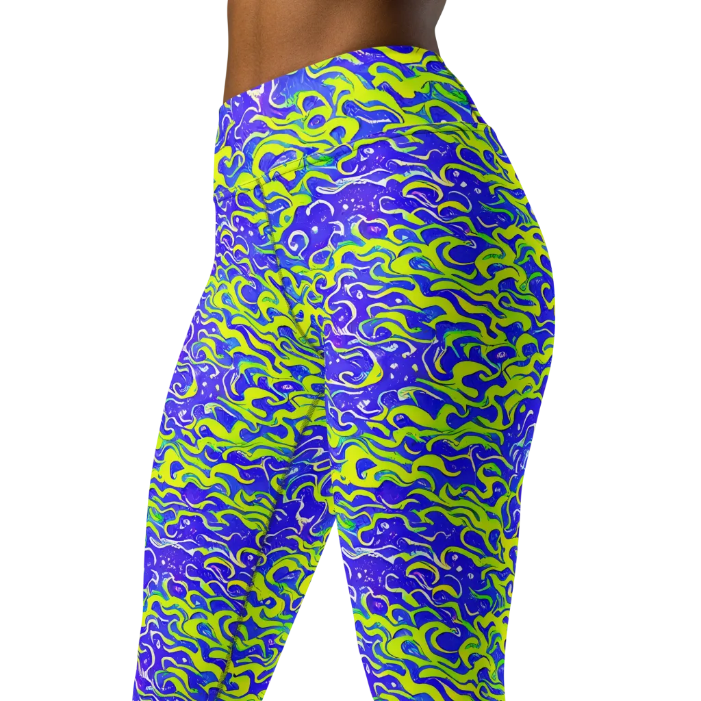 Electric Eelgrass on Yoga Leggings — Left Front