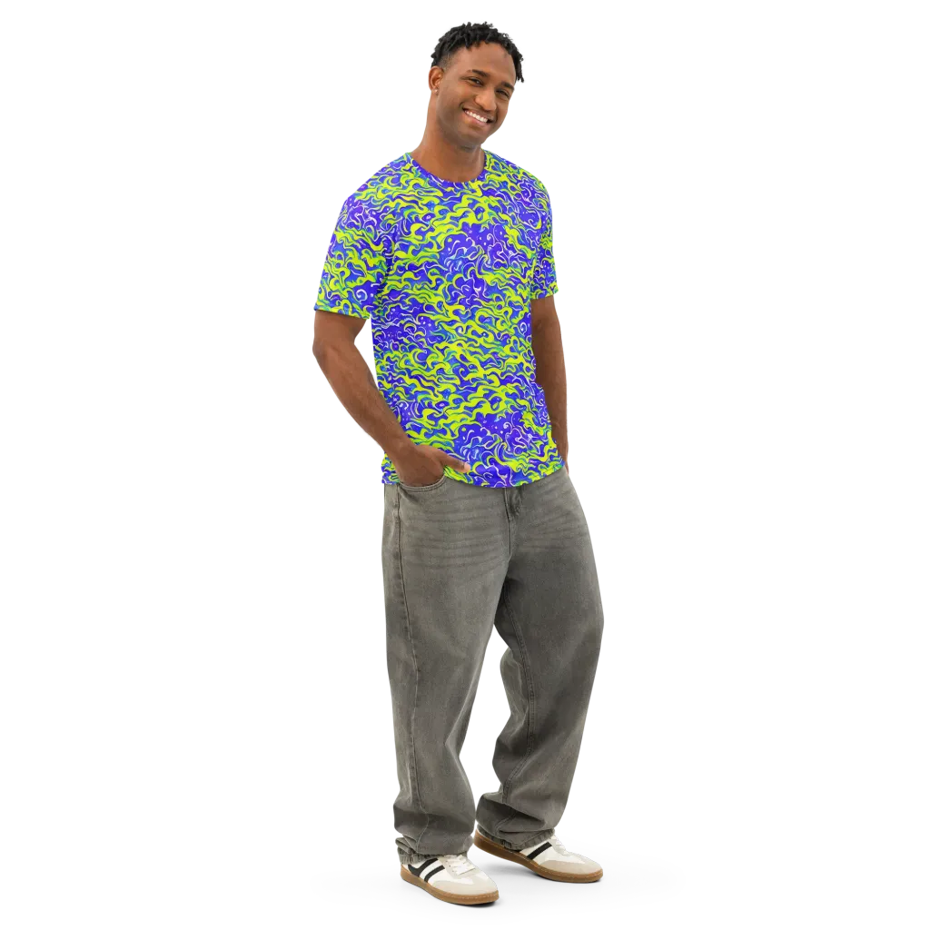 Electric Eelgrass on Men's Cotton Crew Neck T-Shirt — Right Front