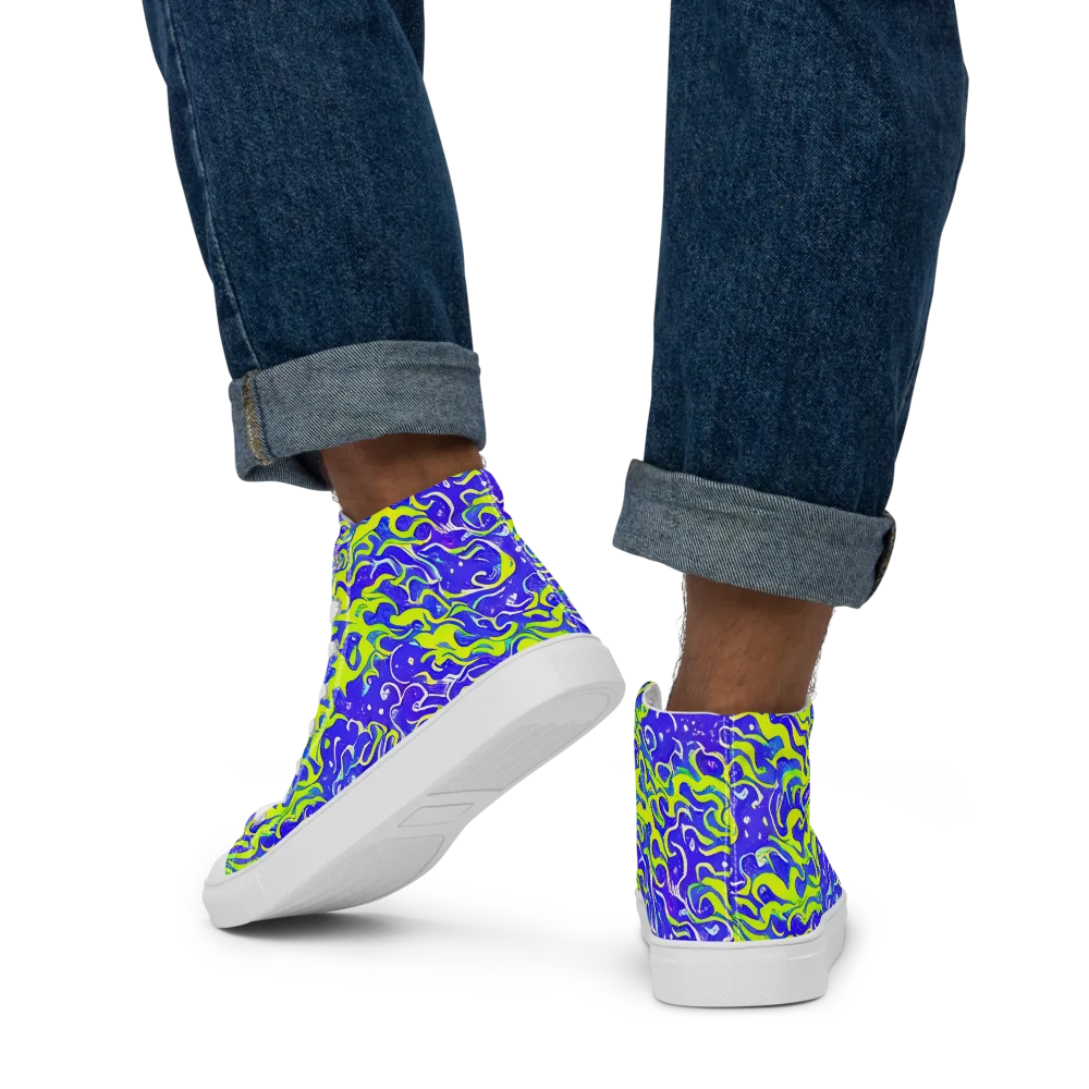 Electric Eelgrass on Men's High Top Canvas Shoes — Back