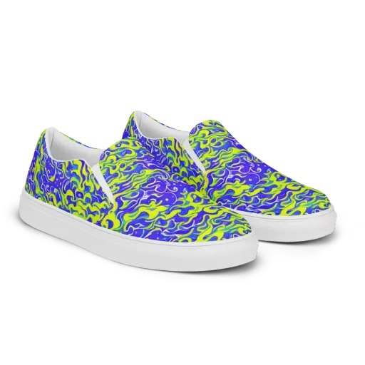 Electric Eelgrass on a Men's Slip-On Canvas Shoes
