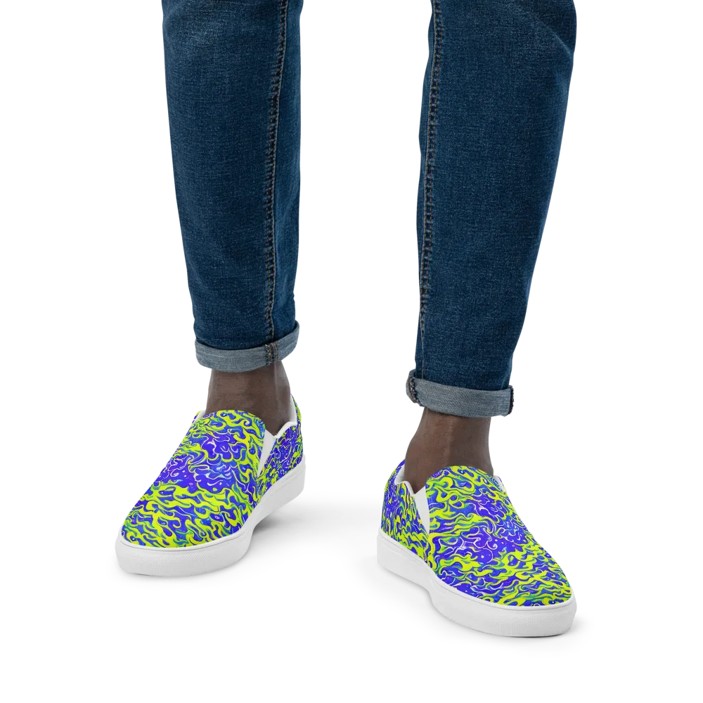 Electric Eelgrass on Men's Slip-On Canvas Shoes — Front