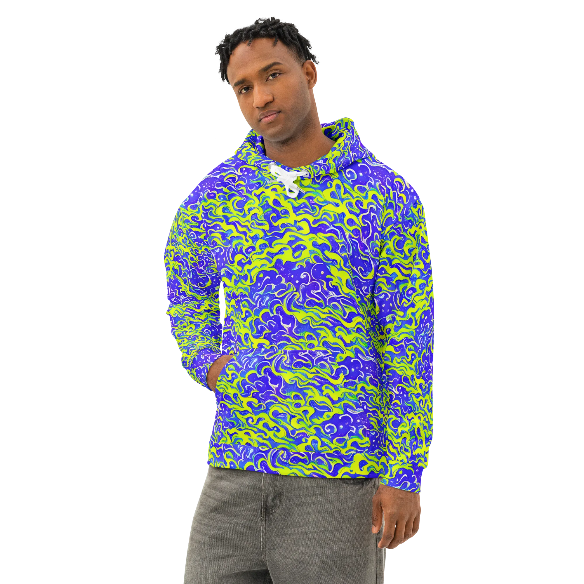 Electric Eelgrass on Cotton Hoodie — Left Front