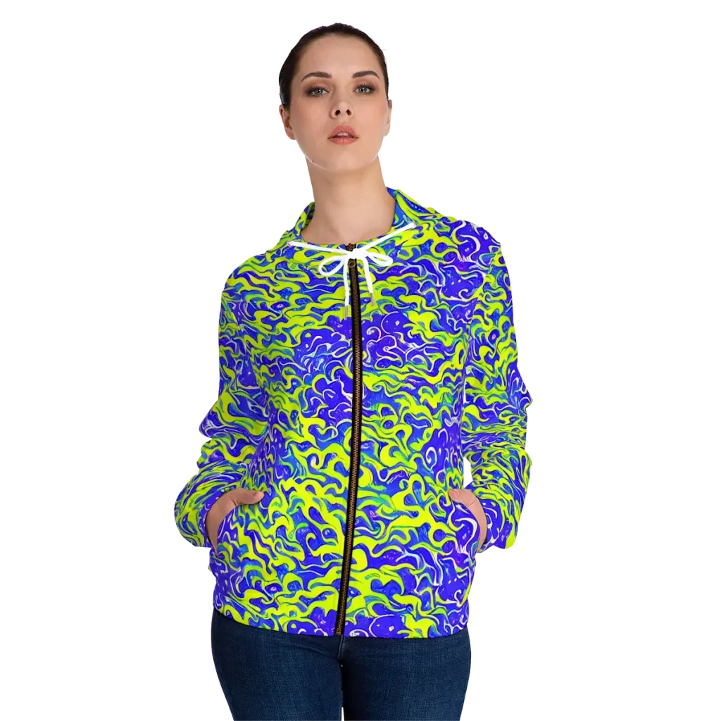 Electric Eelgrass on Women's Full-Zip Hoodie — Front On Person