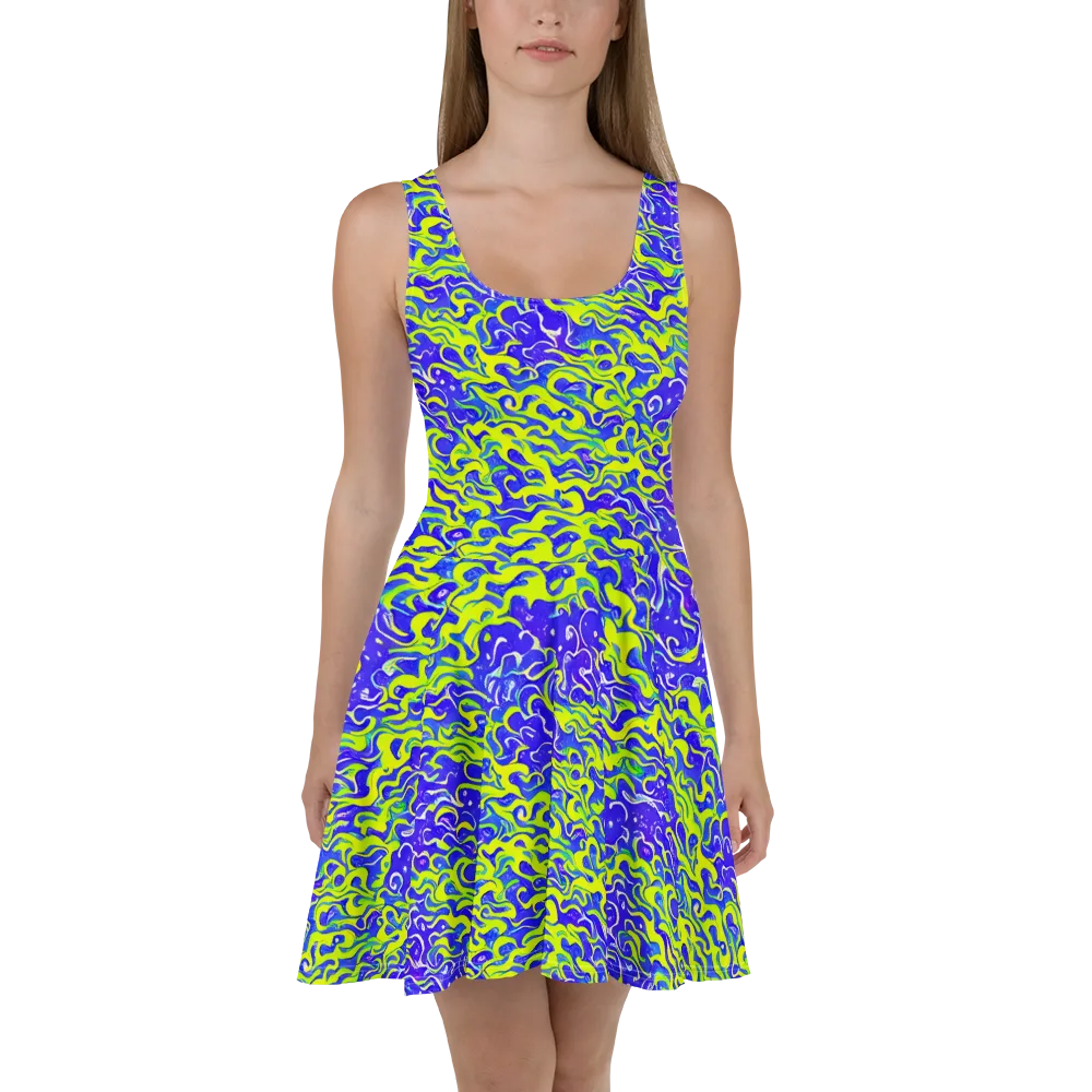 Electric Eelgrass on Skater Dress — Front