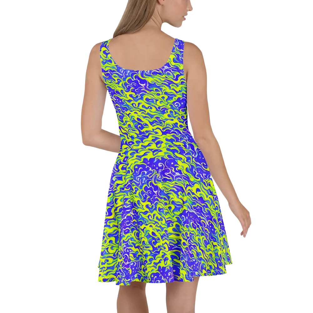 Electric Eelgrass on Skater Dress — Back