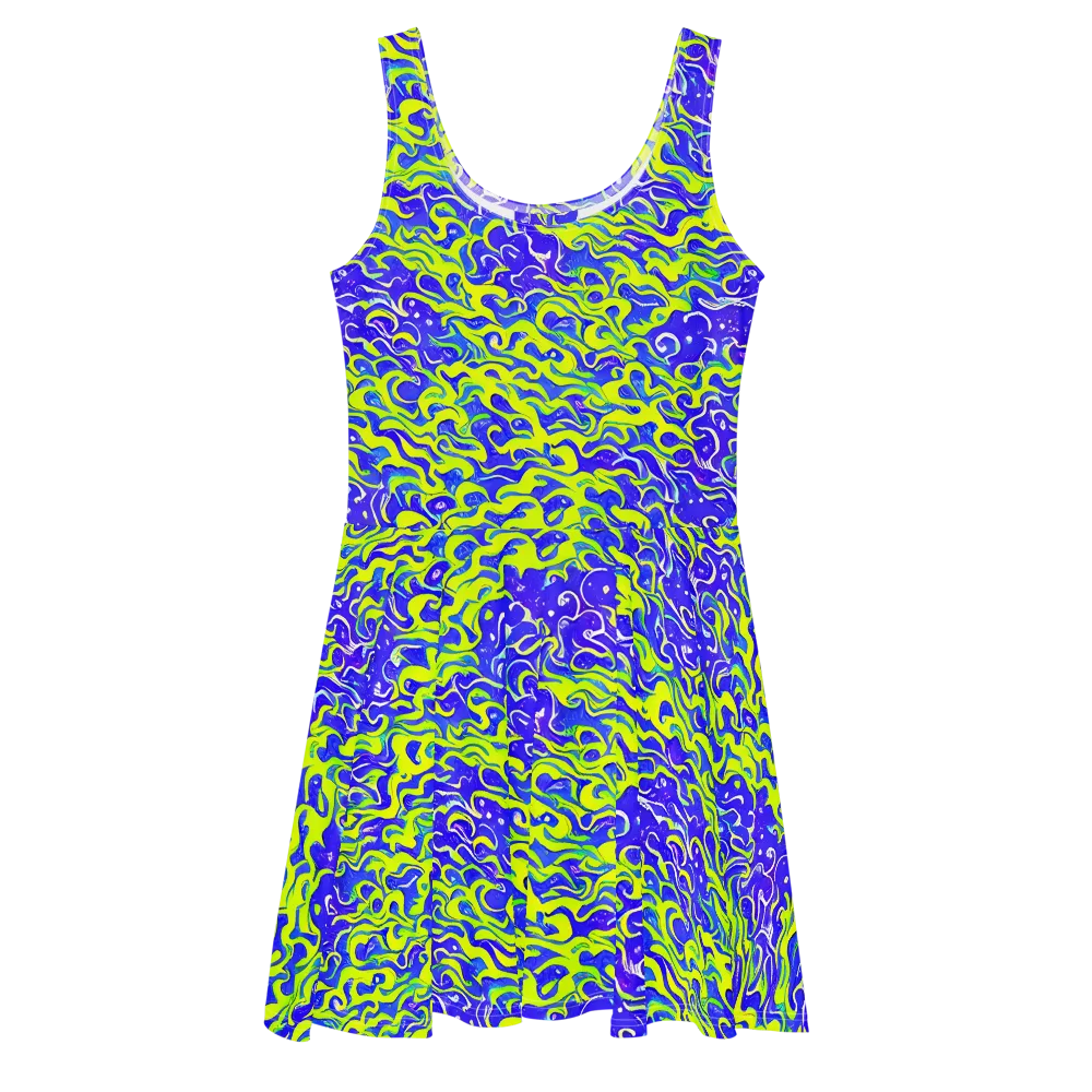 Electric Eelgrass on Skater Dress — Front