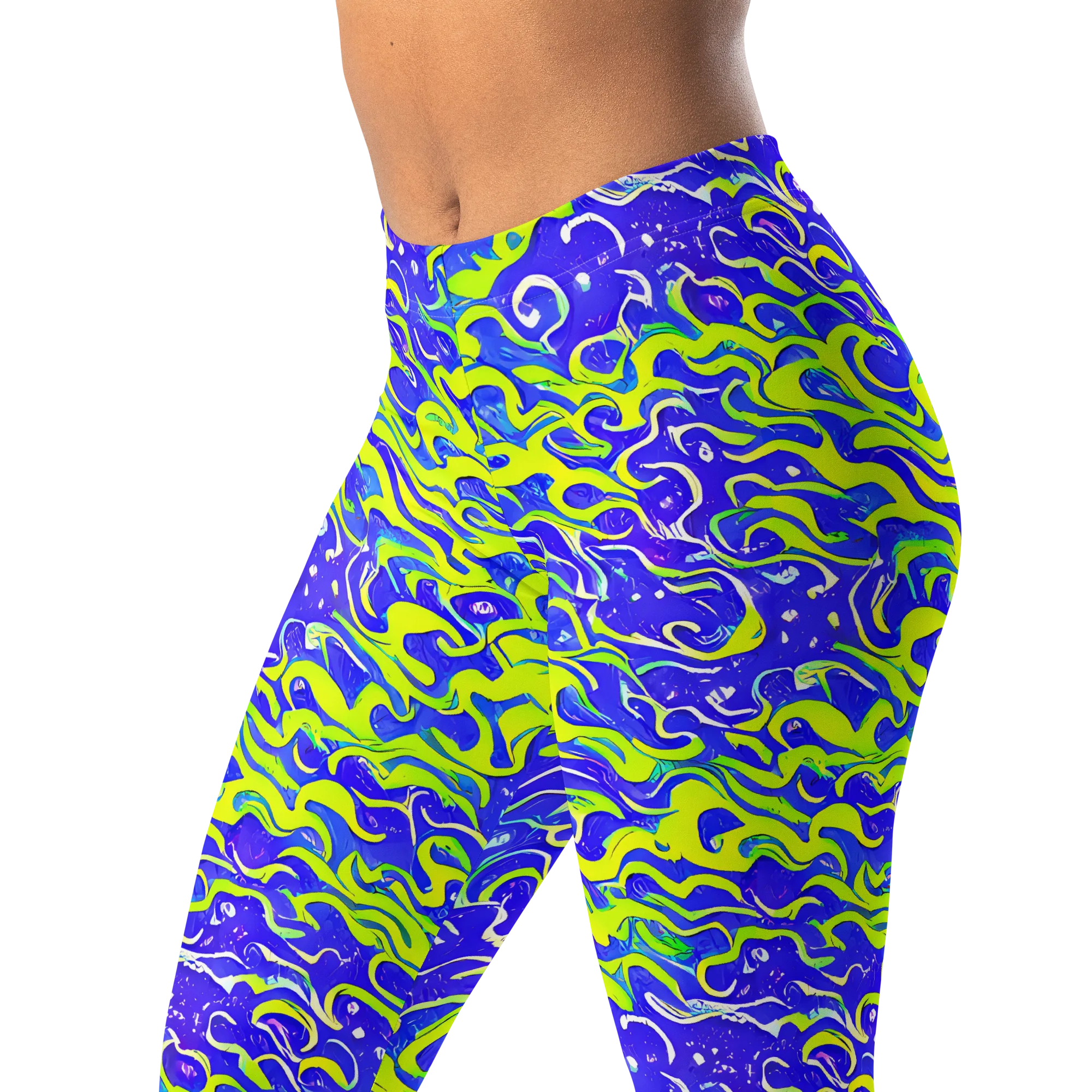 Electric Eelgrass on Leggings — Left Front