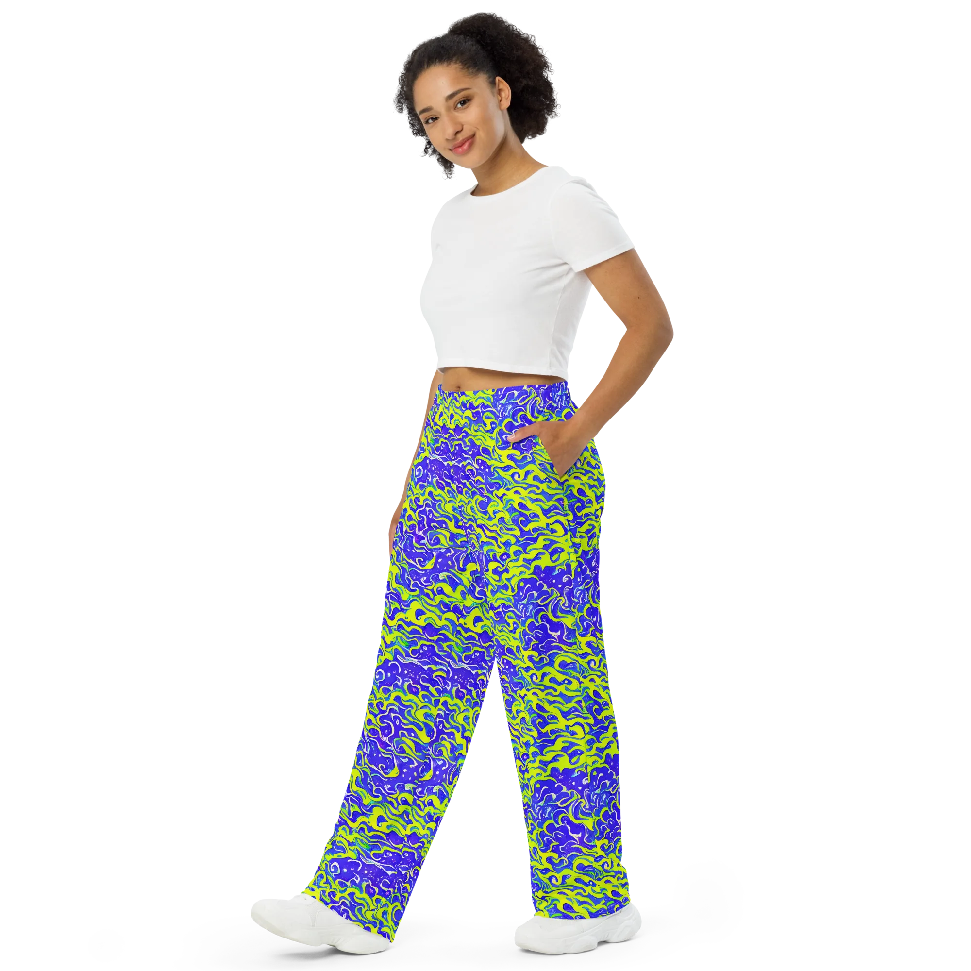 Electric Eelgrass on Wide-Leg Pants — Left Front