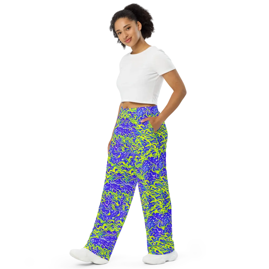 Electric Eelgrass on Wide-Leg Pants — Left Front