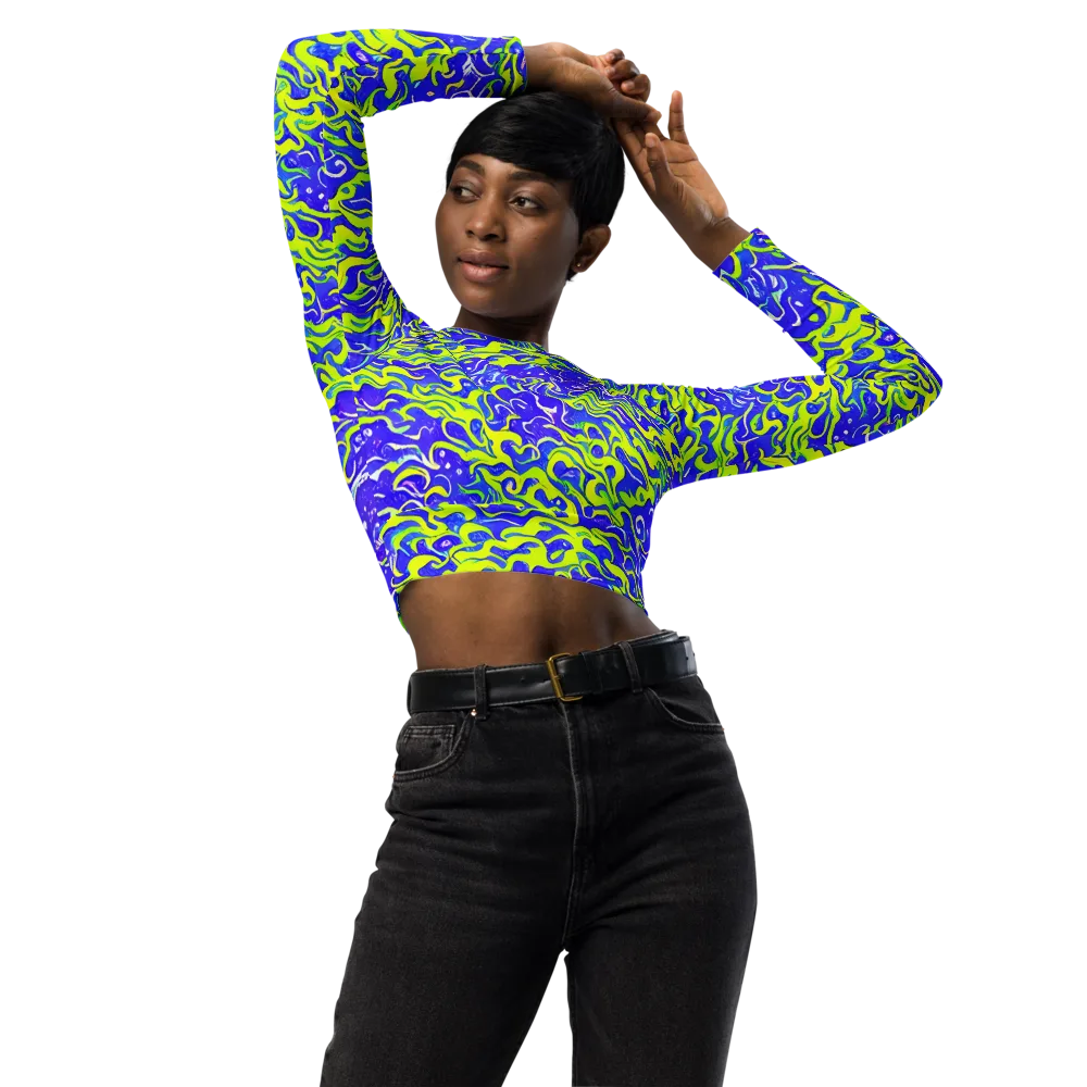 Electric Eelgrass on Long Sleeve Crop Top — Front