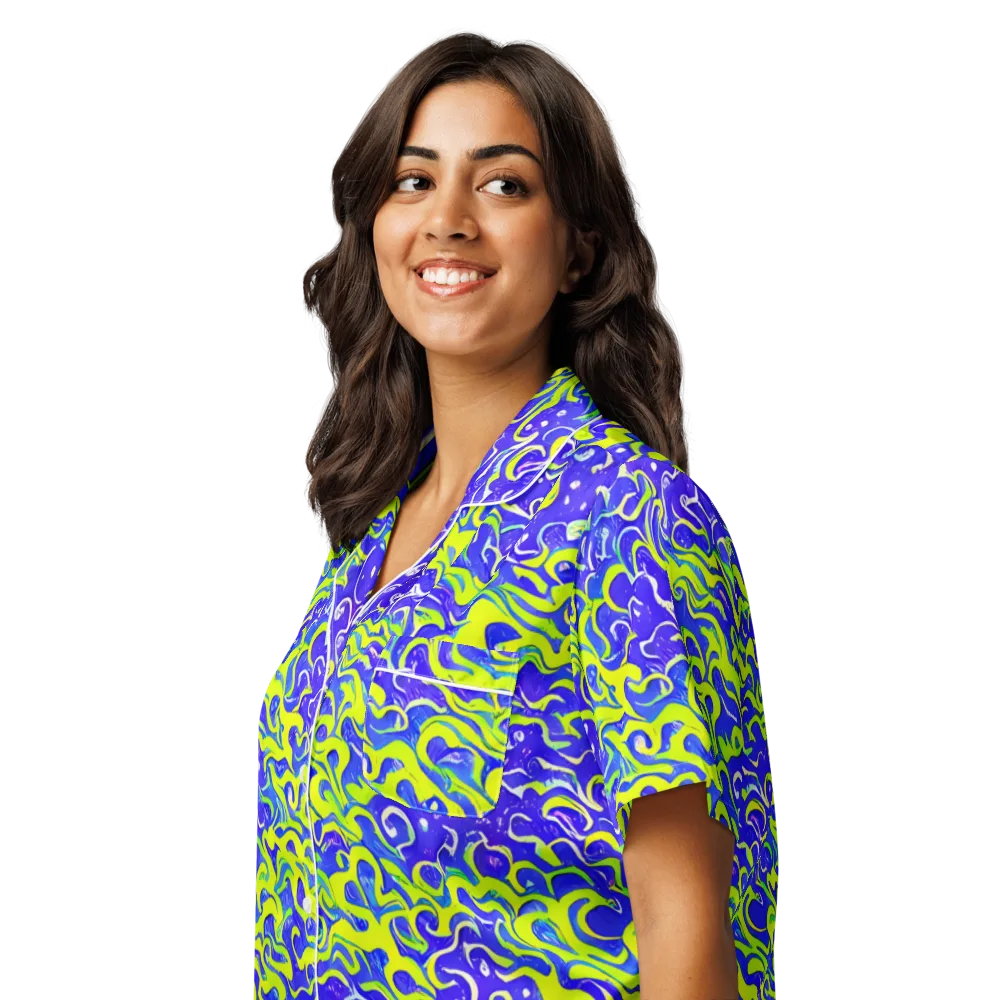Electric Eelgrass on Women's Short Sleeve Pajama Top — Left Front