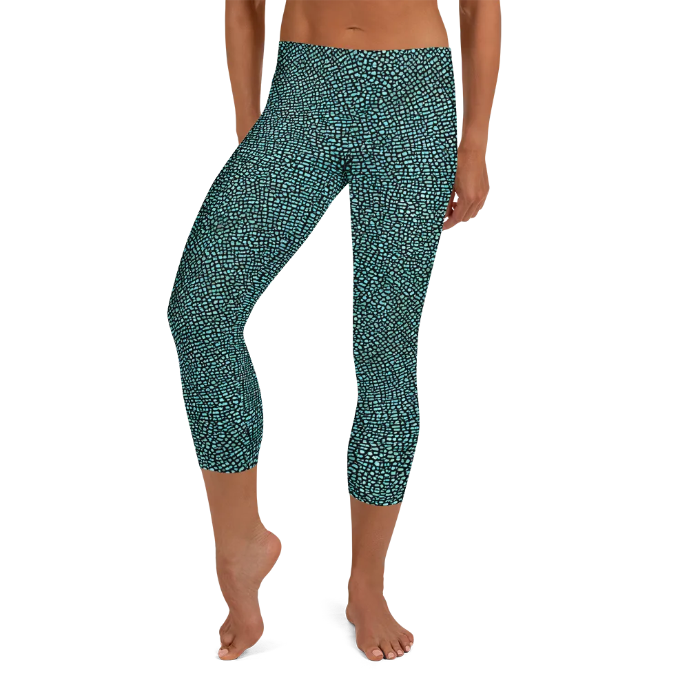 Aqua Shatter on Capri Leggings — Front