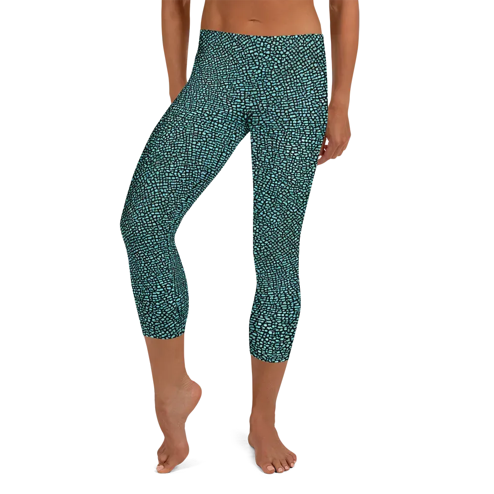 Aqua Shatter on Capri Leggings — Front