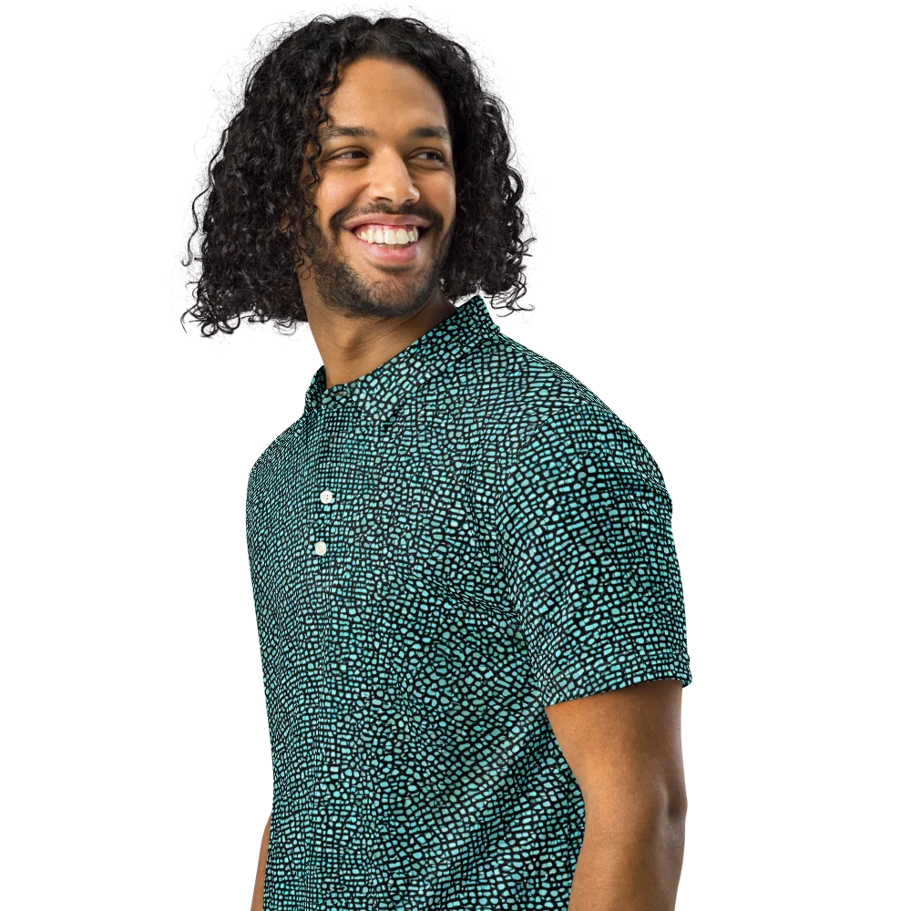 Aqua Shatter on Men's Slim Fit Polo Shirt — Left Front