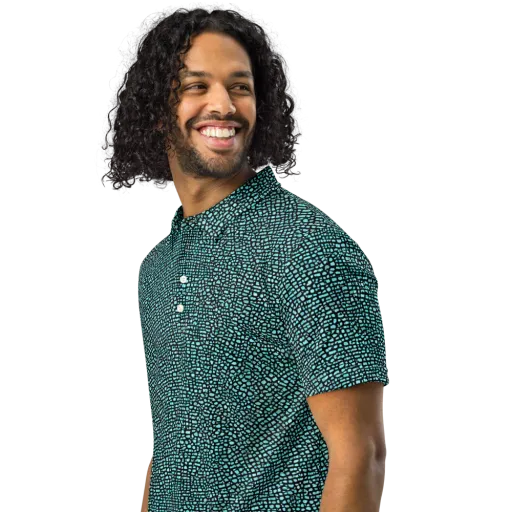 Aqua Shatter on a Men's Slim Fit Polo Shirt