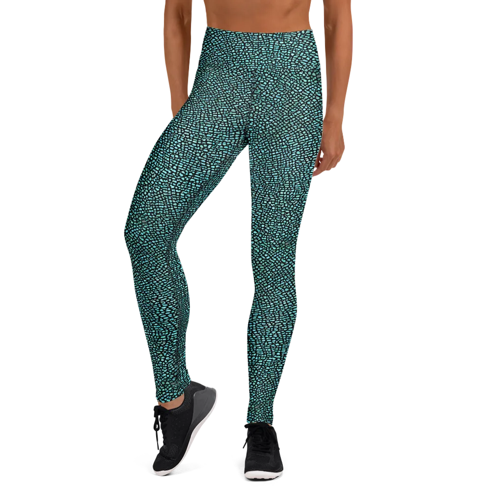 Aqua Shatter on Yoga Leggings — Front