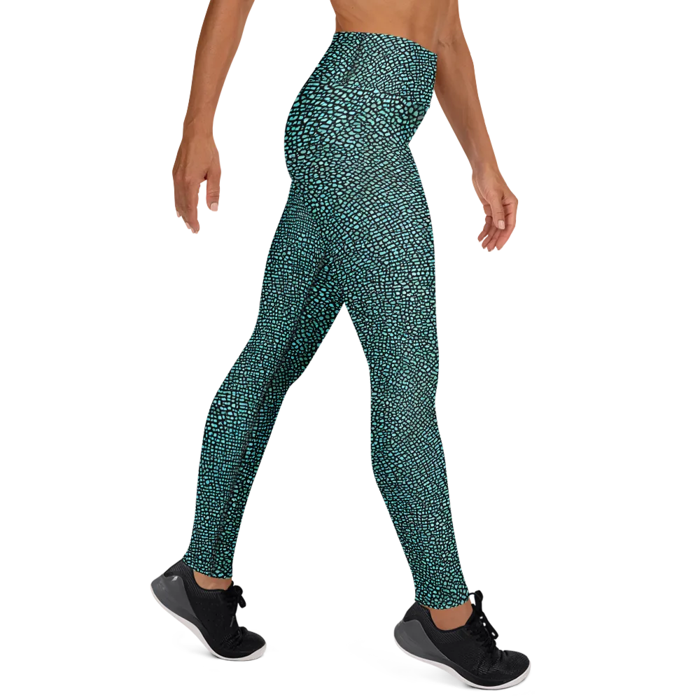 Aqua Shatter on Yoga Leggings — Right