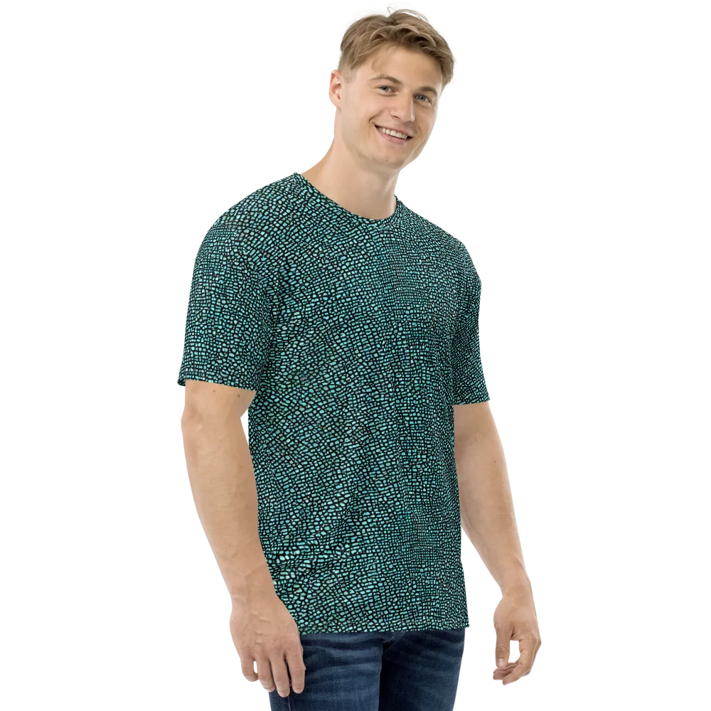 Aqua Shatter on Men's Crew Neck T-Shirt — Right