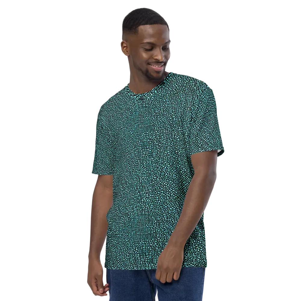 Aqua Shatter on Men's Crew Neck T-Shirt — Left