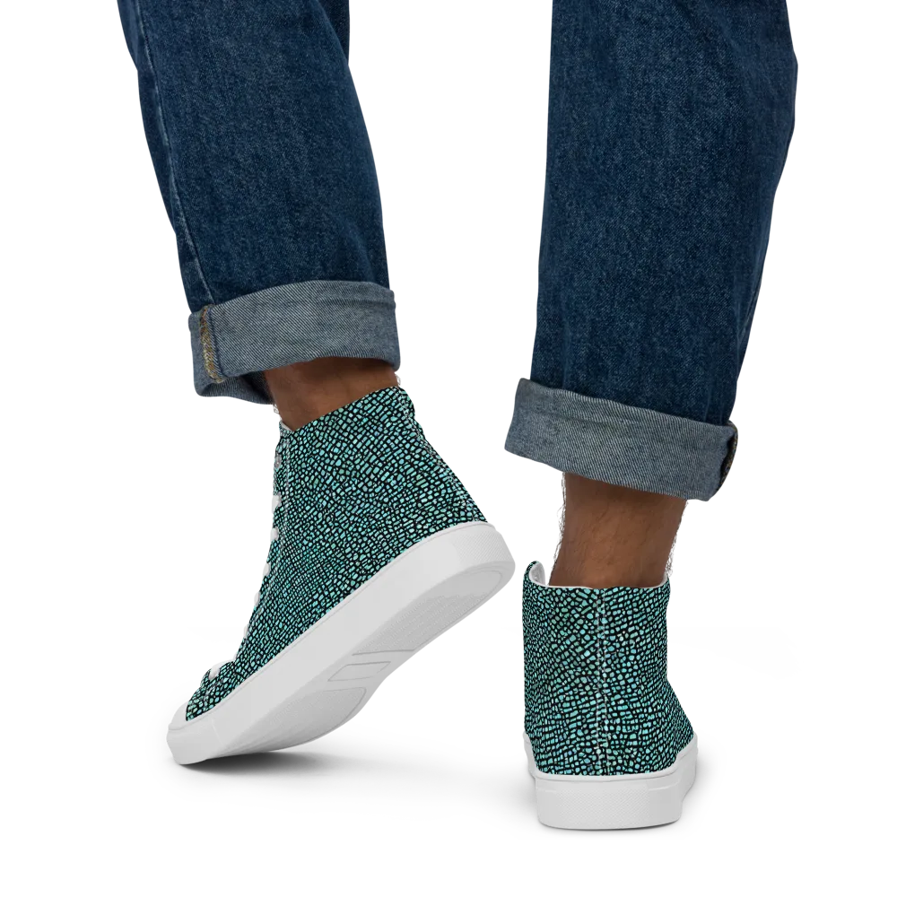 Aqua Shatter on Men's High Top Canvas Shoes — Back