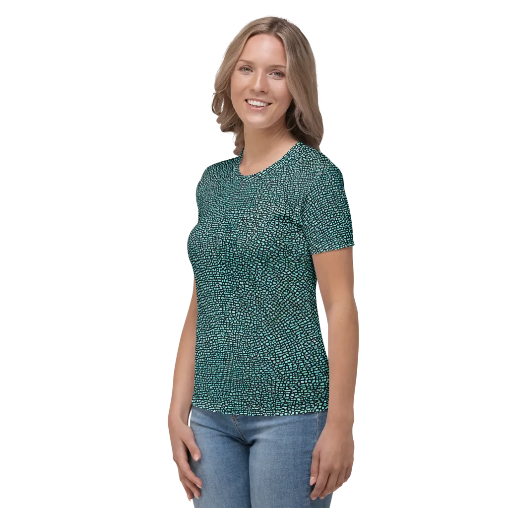 Aqua Shatter on Women's Crew Neck T-Shirt — Left