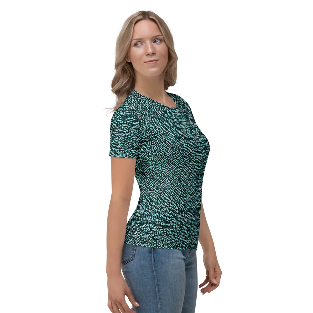Aqua Shatter on Women's Crew Neck T-Shirt — Right
