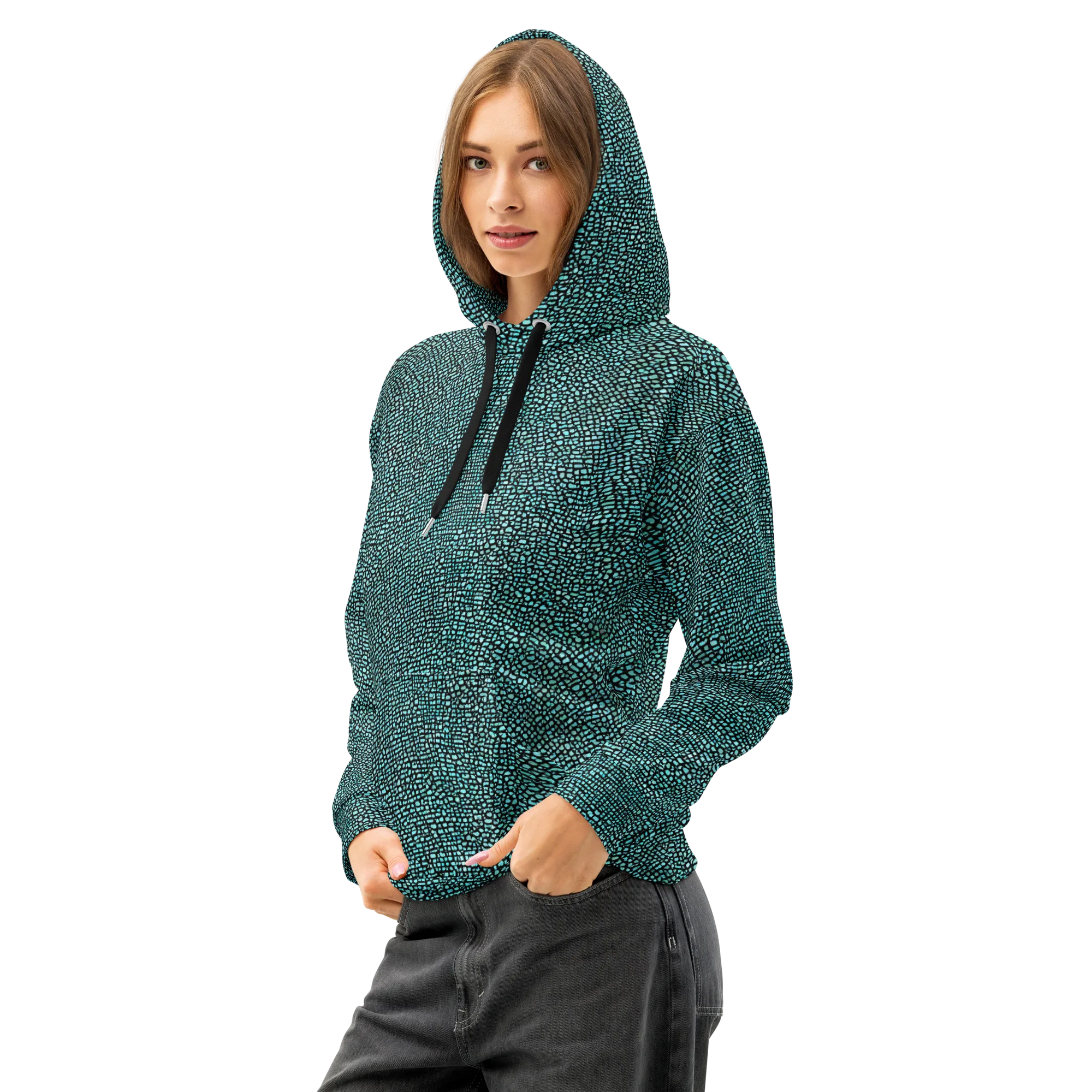 Aqua Shatter on Cotton Hoodie — Left Front
