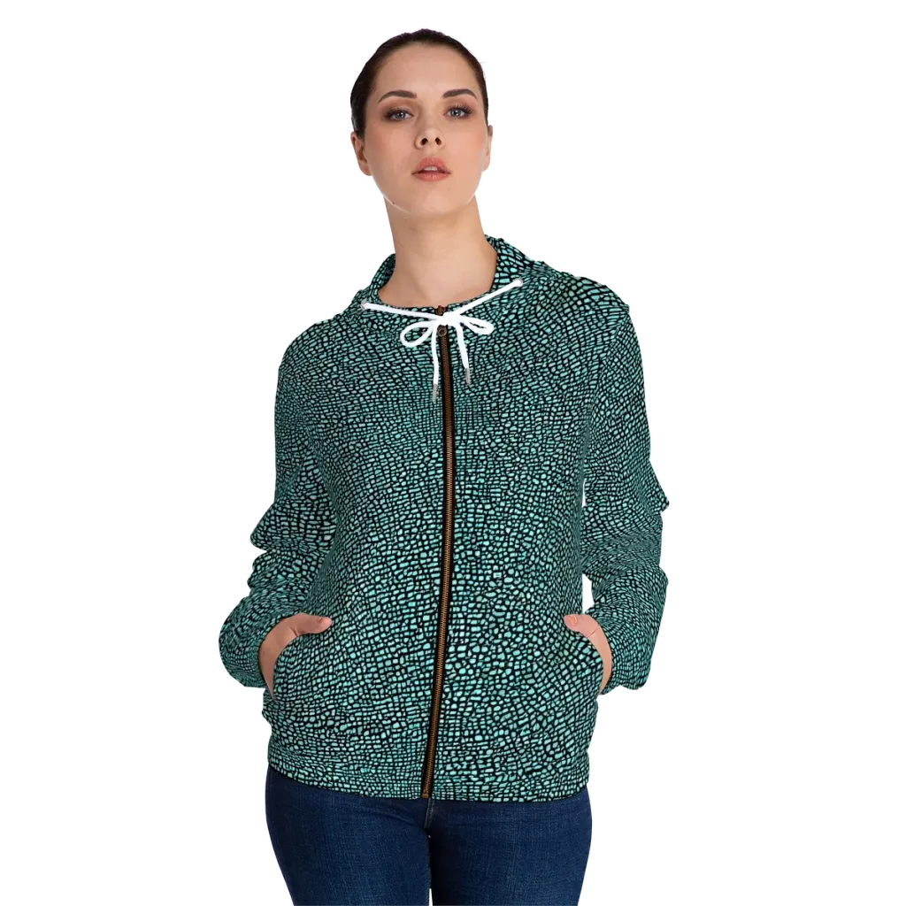 Aqua Shatter on Women's Full-Zip Hoodie — Front On Person