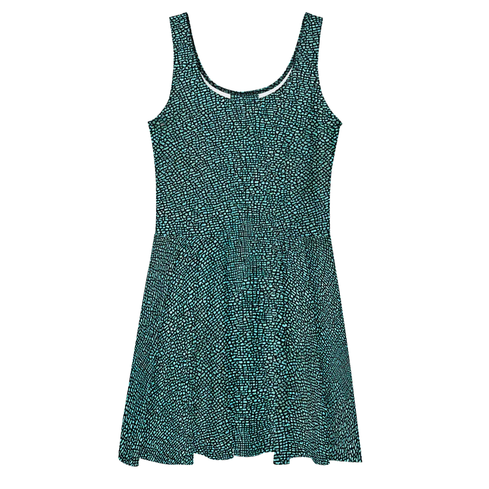 Aqua Shatter on Skater Dress — Front