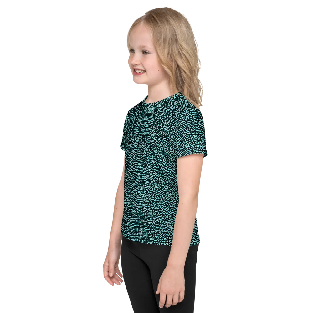 Aqua Shatter on Kids Crew Neck T-Shirt — Left