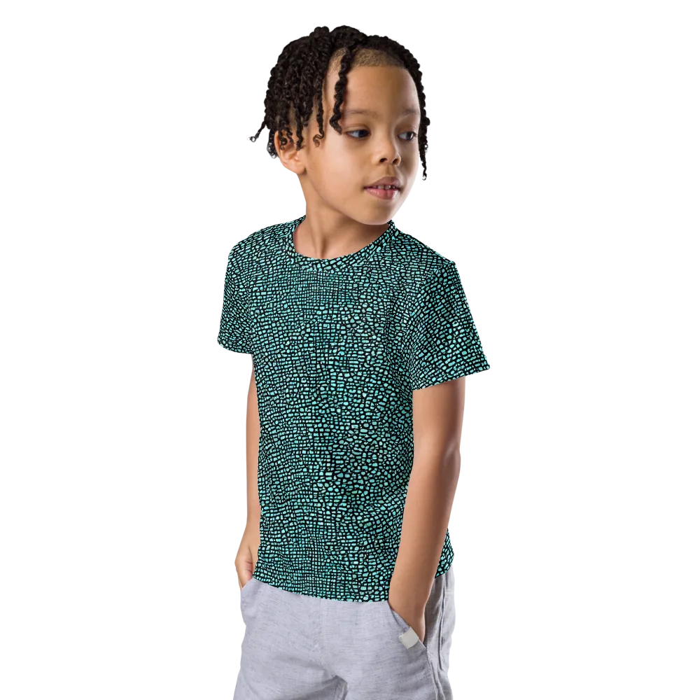 Aqua Shatter on Kids Crew Neck T-Shirt — Left Front