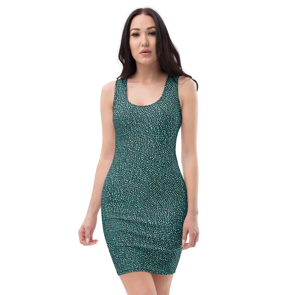 Aqua Shatter on Bodycon Dress — Front
