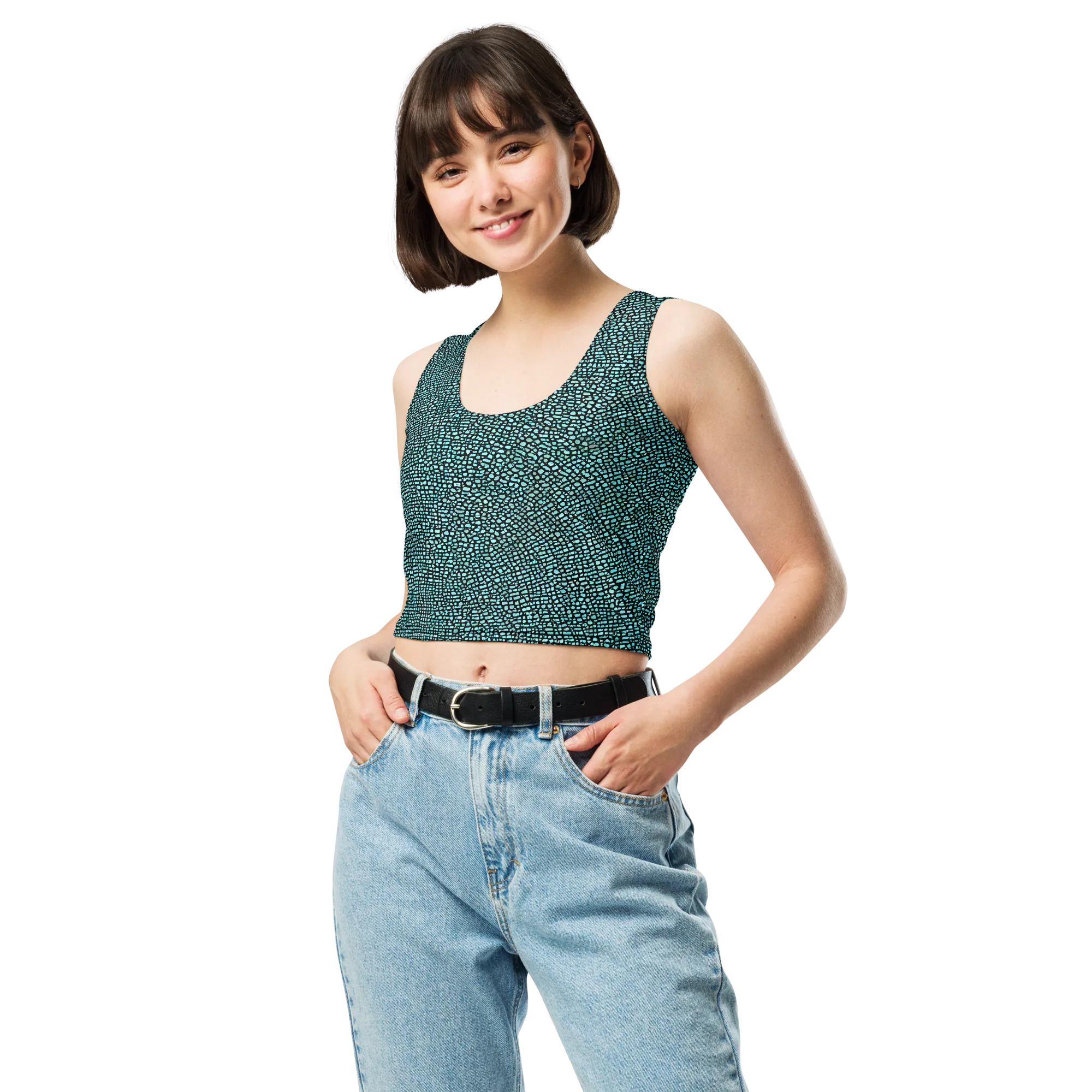 Aqua Shatter on Crop Top — Front