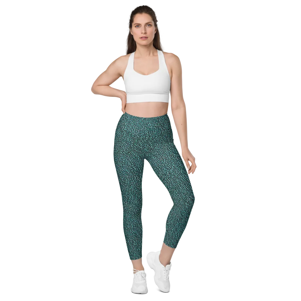 Aqua Shatter on Leggings with Pockets — Front