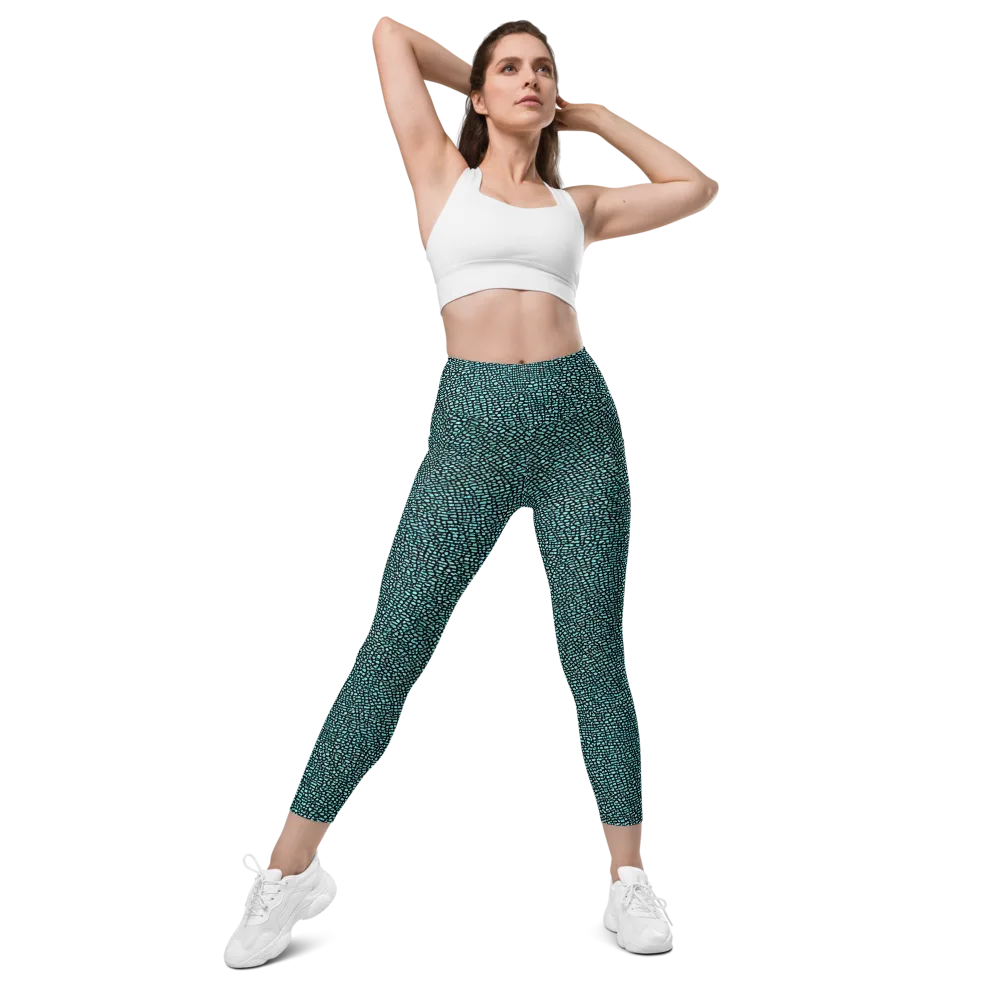 Aqua Shatter on Leggings with Pockets — Front