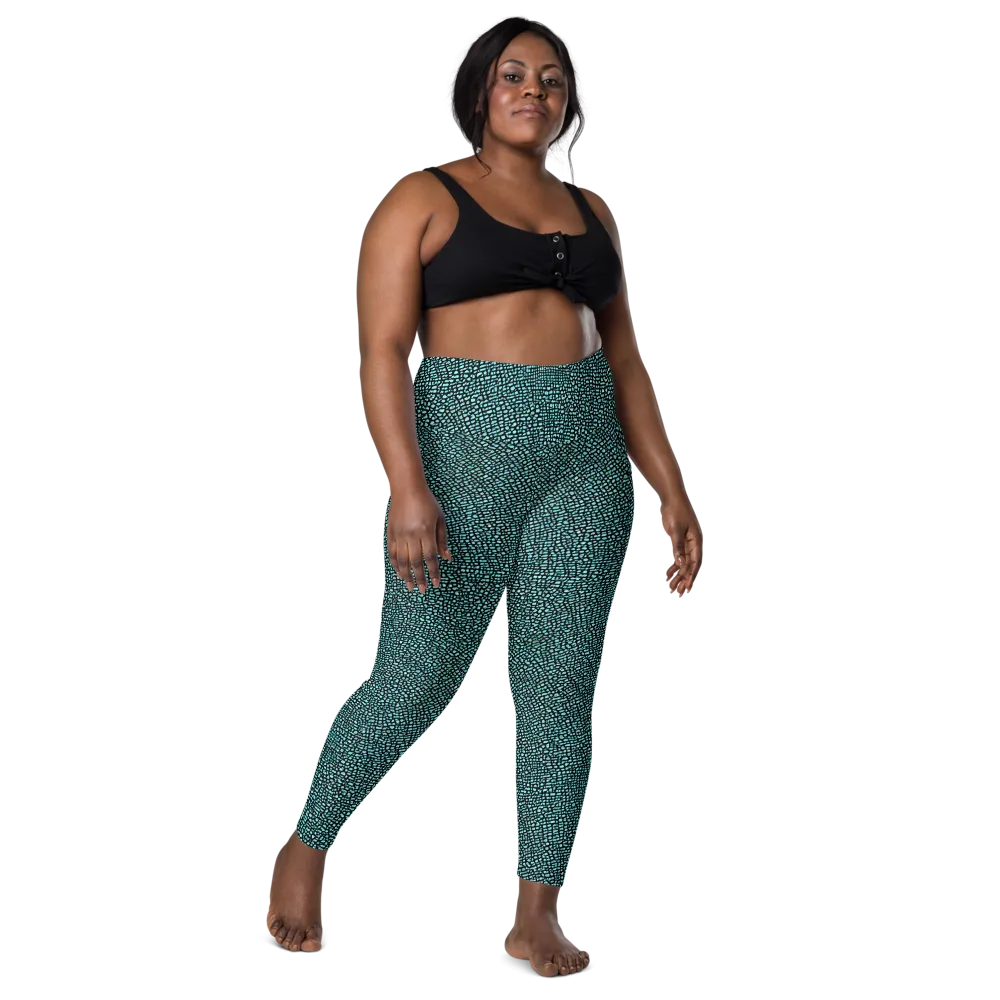 Aqua Shatter on Leggings with Pockets — Front