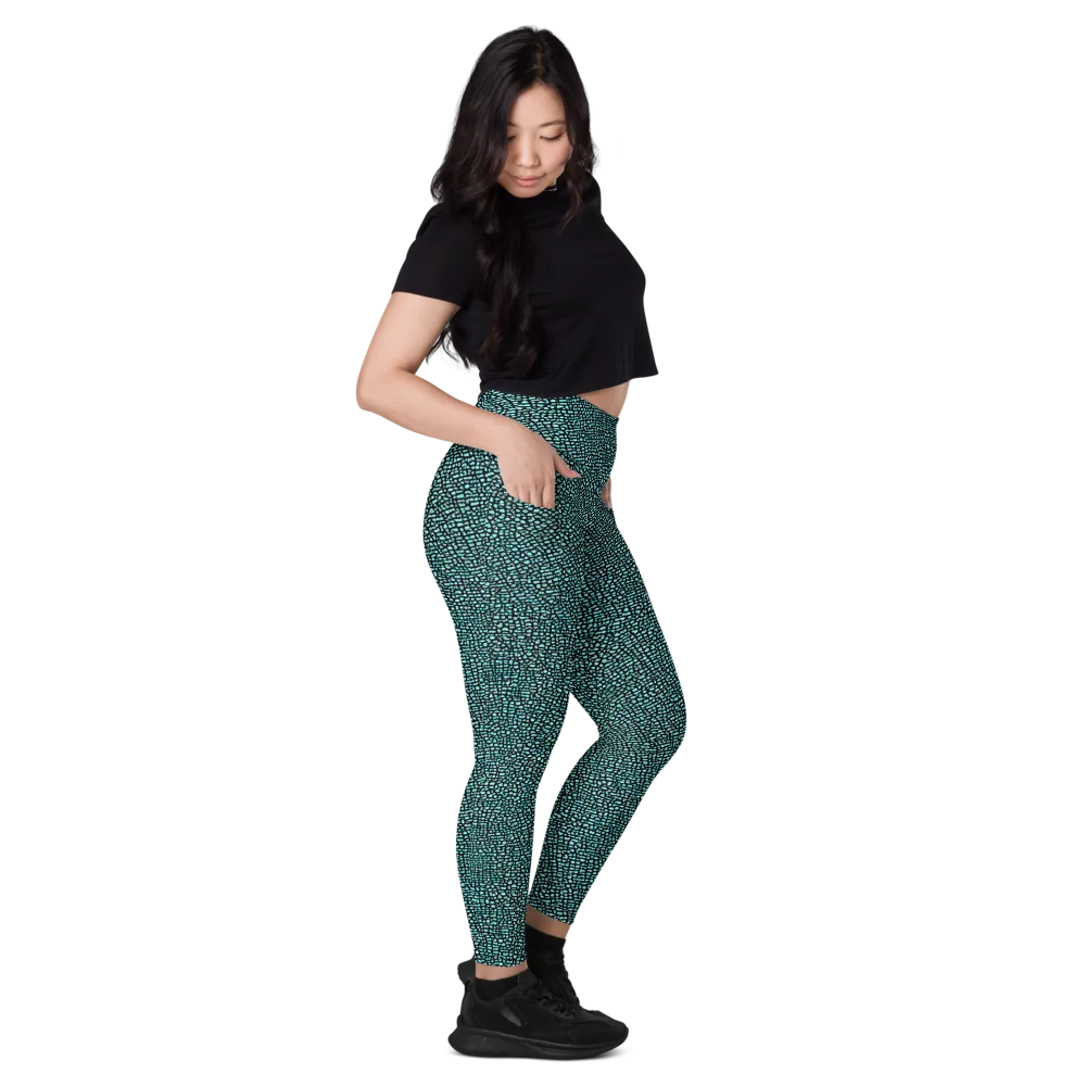 Aqua Shatter on Leggings with Pockets — Right