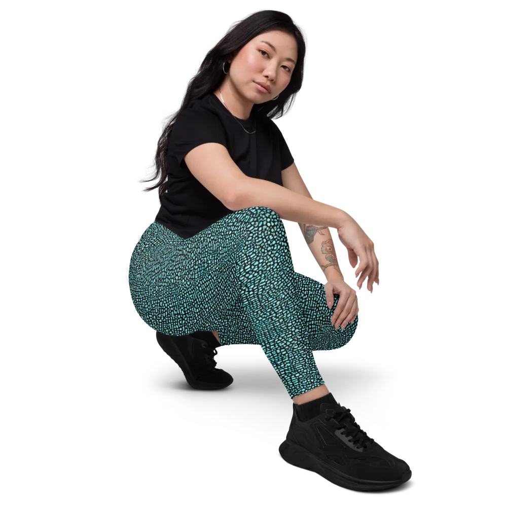 Aqua Shatter on Leggings with Pockets — Right Front
