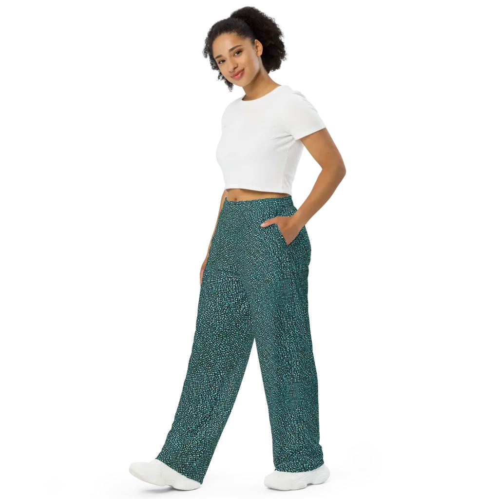 Aqua Shatter on Wide-Leg Pants — Left Front