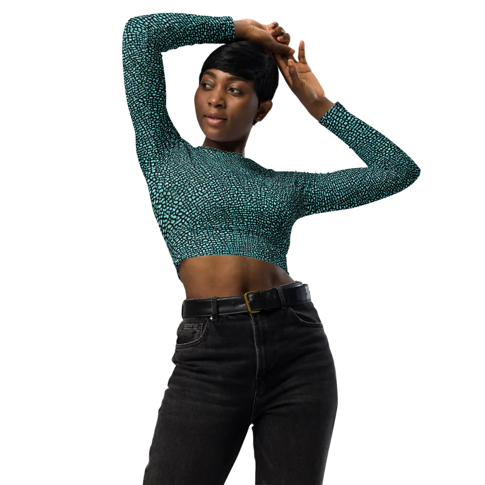 Aqua Shatter on Long Sleeve Crop Top — Front