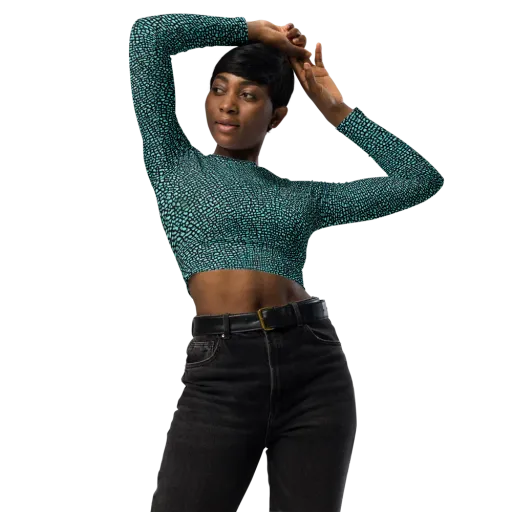 Aqua Shatter on a Long Sleeve Crop Top