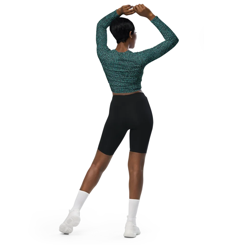 Aqua Shatter on Long Sleeve Crop Top — Back