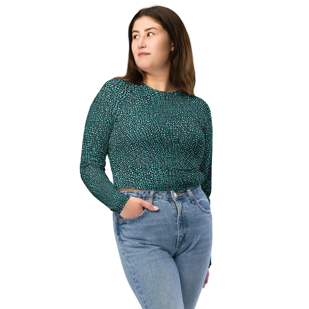 Aqua Shatter on Long Sleeve Crop Top — Front