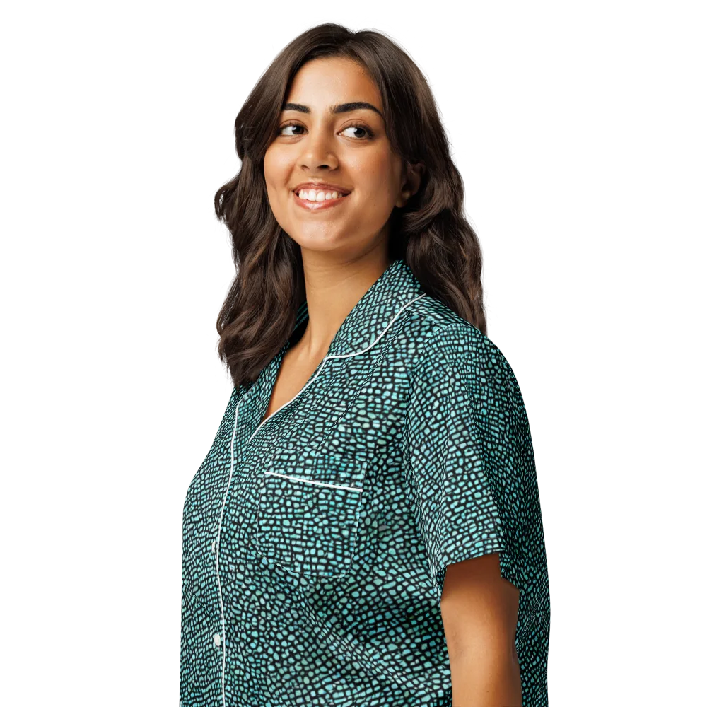 Aqua Shatter on Women's Short Sleeve Pajama Top — Left Front