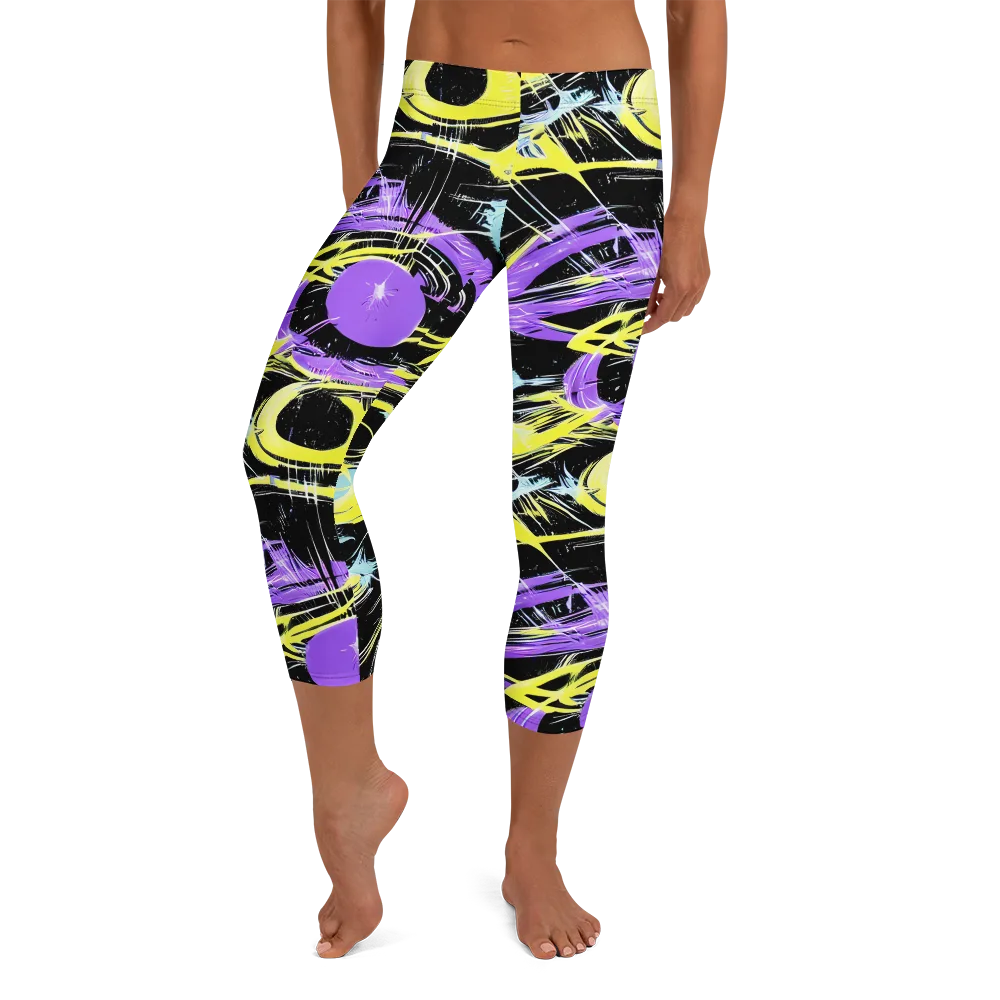 Blacklight Frenzy on Capri Leggings — Front