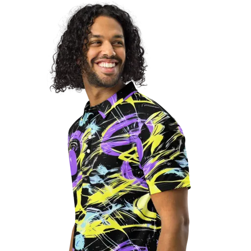 Blacklight Frenzy on a Men's Slim Fit Polo Shirt