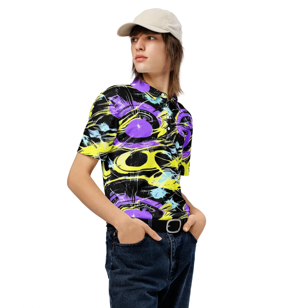 Blacklight Frenzy on Men's Slim Fit Polo Shirt — Right Front