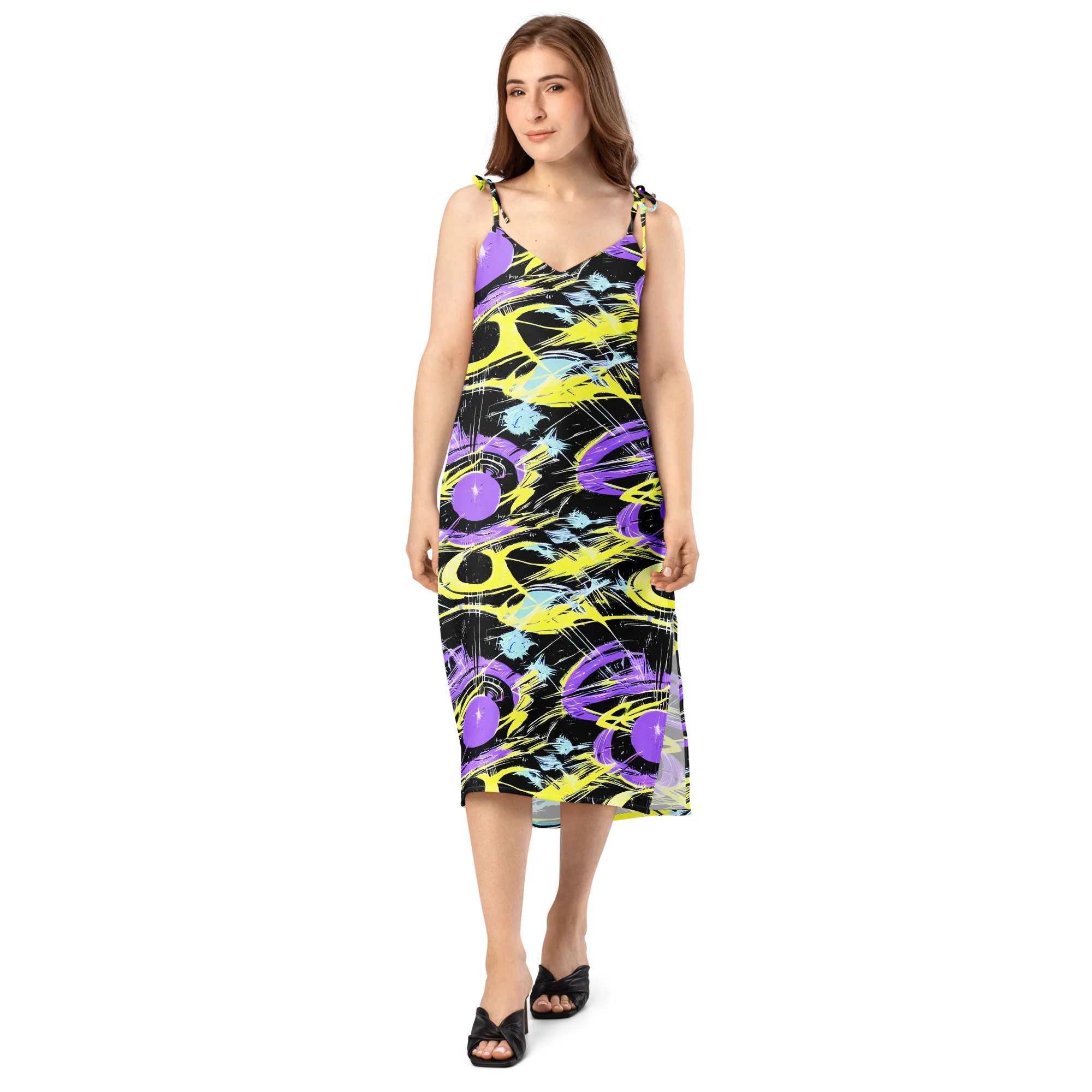 Blacklight Frenzy on Slip Dress — Front
